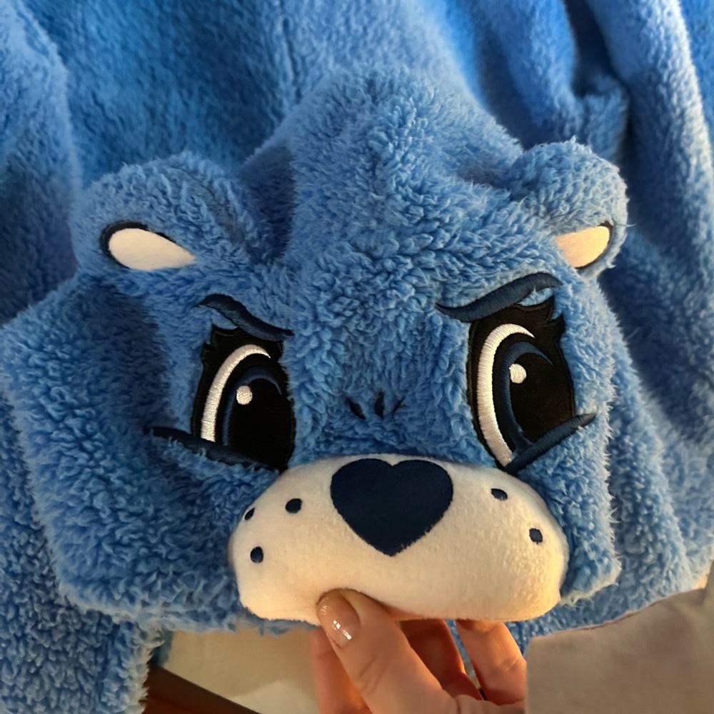 Care Bears Grumpy Bear Adult Onesie XL Blue Plush Fleece Hooded Costume Pajama - Picture 4 of 7